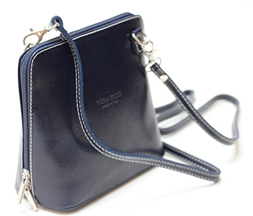 Bolso bandolera de cuero italiano para mujer, de tamaño pequeño, con correa para el hombro, color Azul, talla Small