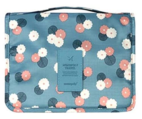 Bolso de aseo / Organizador especialmente concebido para los viajes, el maquillaje y artículos de higiene personal (Azul / Flor)