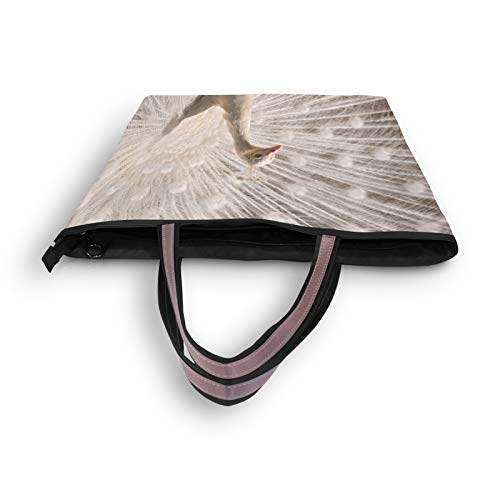 Bolso de mano para mujeres, niñas, señoras, bolso de estudiante, bolsos de compras, bolsos de hombro con correa ligera de pavo real blanco