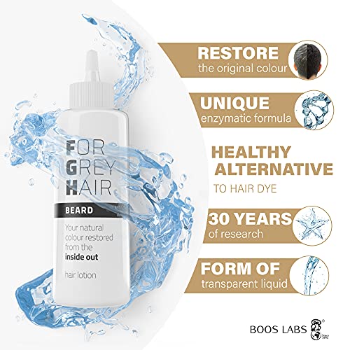 BOOS LABS For Grey Hair for Beard un Producto Capilar Cubre Barba Gris, Alternativa Saludable al Tinte Barba Hombre, Recuperar el Color Original de Barba, Producto Enzimático para el Barba