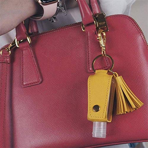 Botellas de viaje con llavero, 4 unidades, rellenables, vacías, 30 ml, desinfectante para las manos, llavero de piel, recipiente recargable, botella con tapa con portapompón