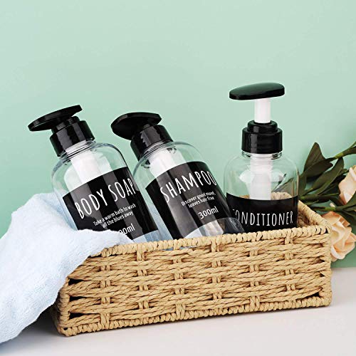 Botellas dispensadoras de 3 piezas para baño, segbeauty 300 ml botellas de bomba de recarga para jabón corporal líquido champú acondicionador gel de ducha hotel plástico prensa loción dispensador