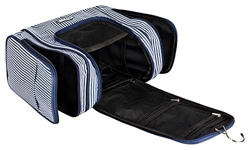 B.PRIME Bolsa de Aseo Classic XL Azul Marino y Blanco – Neceser prémium Muy Espacioso para Colgar – Medidas: 28x13x22 cm