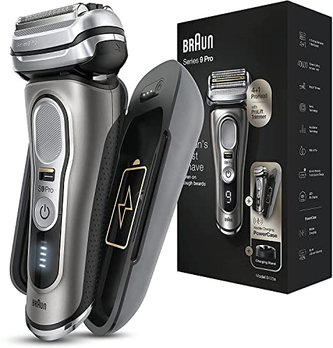 Braun Series 9 Pro Afeitadora Eléctrica Hombre, Máquina de Afeitar Barba con Recortadora ProLift y Cabezal 4en1 para Uso en Seco y en Mojado, Powercase y Base de Carga, 9425 S, Gris