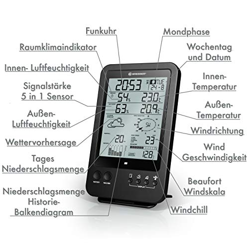Bresser Wetter Center - Estación meteorológica 5 en 1, Negro
