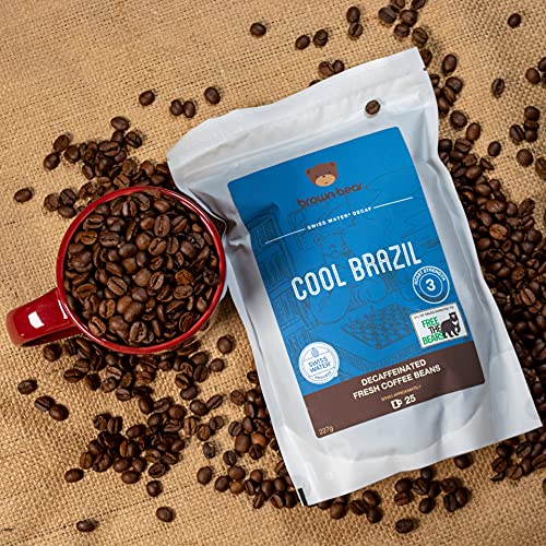 Brown Bear Cool Brazil, Descafeinado Proceso Swiss Water Decaf, Café En Grano Decaffeinated Roast Coffee Beans, 1 kg, 5% de las ventas fue donado a Free the Bears Charity