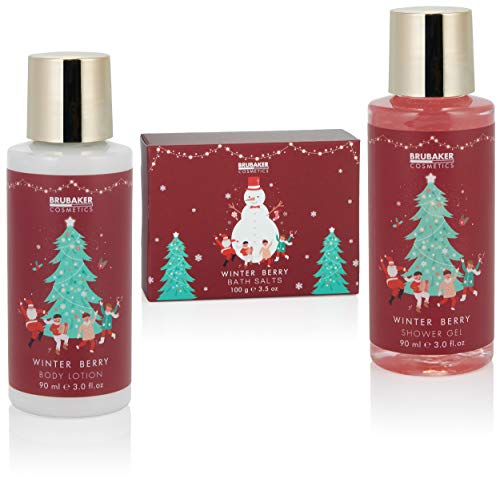 BRUBAKER Cosmetics Set de Regalo para Baño y Ducha Fragancia de Bayas de Invierno - Set de Cuidado de 3 Piezas en Envase de Regalo Navideño - Set de Navidad para Mujeres y Hombres