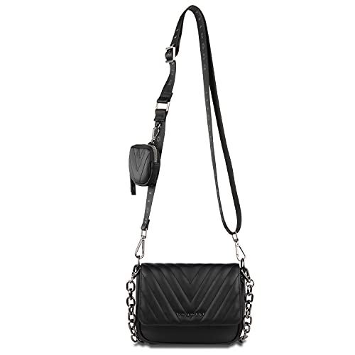 Bugatti Sira Bolso Acolchado Mujer Bandolera con Cadena, Pequeño - Negro