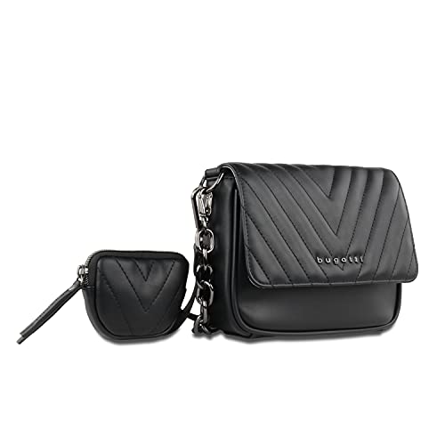 Bugatti Sira Bolso Acolchado Mujer Bandolera con Cadena, Pequeño - Negro