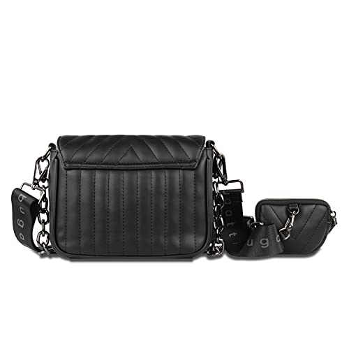 Bugatti Sira Bolso Acolchado Mujer Bandolera con Cadena, Pequeño - Negro