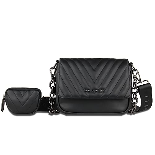 Bugatti Sira Bolso Acolchado Mujer Bandolera con Cadena, Pequeño - Negro
