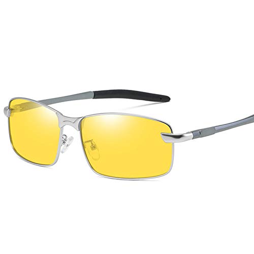 Burenqi Clásico Gafas de visión Nocturna Gafas de Sol Hombres Mujeres Gafas Gafas UV400 Gafas de Sol Conductor Conducir de Noche,Silver