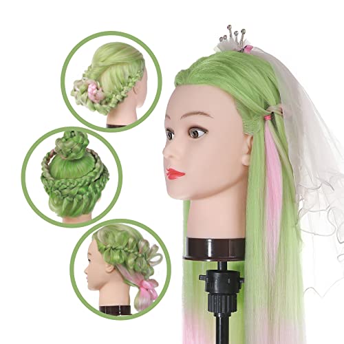 Cabeza Peluqueria, DEMOSI 26-28Inch Cabeza Maniqui 100% Pelo Sintético Ombre Suave Cabeza Maniqui Peluqueria para Practicar Peinados con Abrazadera+ Accesorios de Peinado DIY