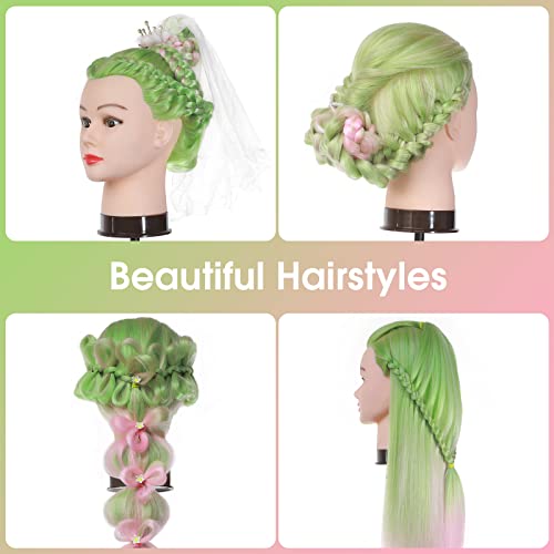 Cabeza Peluqueria, DEMOSI 26-28Inch Cabeza Maniqui 100% Pelo Sintético Ombre Suave Cabeza Maniqui Peluqueria para Practicar Peinados con Abrazadera+ Accesorios de Peinado DIY