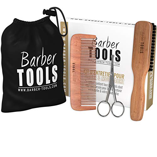 Caja: cepillo + peine + tijeras + bolsa / kit de barba