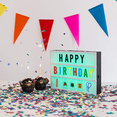 Caja de Luz A4 16 Colores con 400 Letras y Emojis, Mando, 2 Rotuladores – BONNYCO |Ñ y Ç | Cartel Luminoso LED, Ideal para Decoración y Regalo Original para Niñas, Niños en Cumpleaños, Navidad