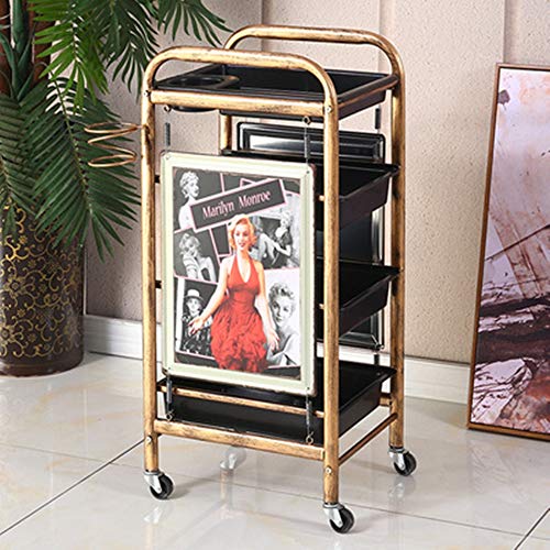 Carrito de peluquería retro salón de almacenamiento 4/5 capas equipo para colorear el pelo profesional Rolling Styling bandeja multifuncional Beauty SPA cajón, A, 4T
