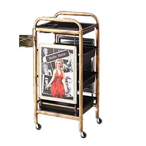 Carrito de peluquería retro salón de almacenamiento 4/5 capas equipo para colorear el pelo profesional Rolling Styling bandeja multifuncional Beauty SPA cajón, A, 4T