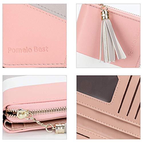 Cartera, de piel, para mujer, para 11 tarjetas, Gris Blanco Rosa, medium,