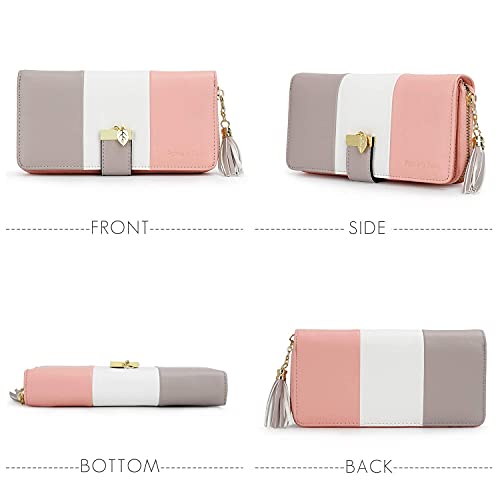 Cartera, de piel, para mujer, para 11 tarjetas, Gris Blanco Rosa, medium,