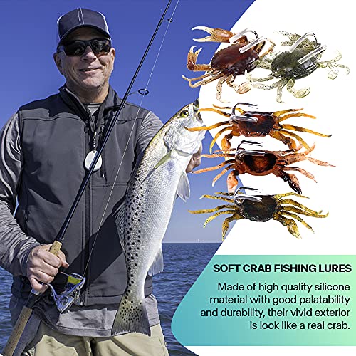 Cebo de Pesca Giratorio Artificial de Cangrejo Suave con Anzuelos de Pesca para Agua de mar, Lubina, Lucio, Trucha, Carpa, Pesca, Vinilos, Señuelos, Accesorios de Pesca, Equipo Swimbait, 5 Piezas