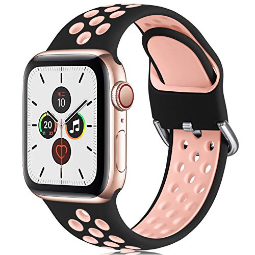 CeMiKa Correa Compatible con Apple Watch Correa 38mm 40mm 41mm 42mm 44mm 45mm, Silicona Deporte Correa con Compatible con iWatch Series 7 6 5 4 3 2 1 SE, 38mm/40mm/41mm-S/M, Negro/Rosa