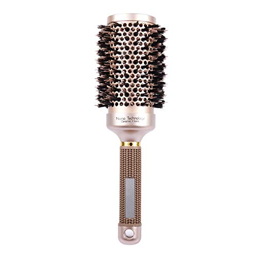 Cepillo de pelo redondo de cerda de jabalí seco de 53 mm Nano Technology Cerámica Cepillo de pelo iónico para mujer, secado por soplado, peinado, rizado, dorado (2.1 pulgadas)