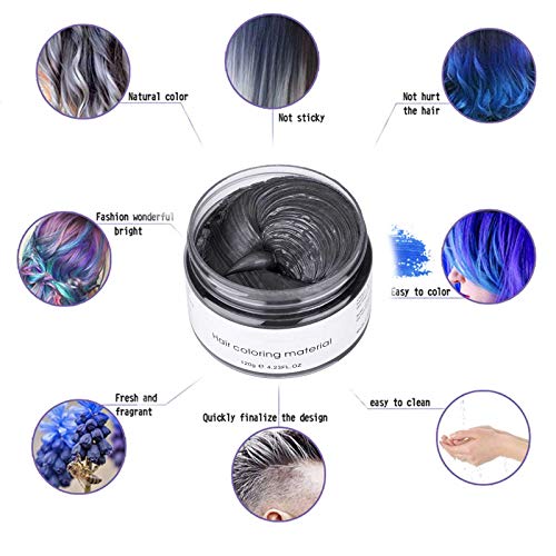 Cera de Color Para el Cabello, Tinte de Cabello Temporal Mujer y Hombre, Cera Pelo DIY, Fórmula Planta Lavable Cera de Peinado Natural Mate 4.23 OZ - Negro