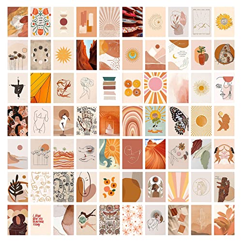 CESHMD Juego de collage de pared de 70 piezas, imagen estética, kit de collage de casa y hues botanical, 15,2 x 10,2 cm, para decoración de habitaciones, dormitorio o decoración (naranja - romántico)