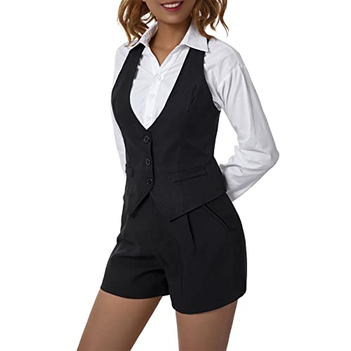Chaleco de Traje para Mujer Casual Color sólido con Botones Chaleco Elegante Irregular Tank Chalecos Punk Vintage Traje de Esmoquin Chaqueta Chaleco (D, Medium)