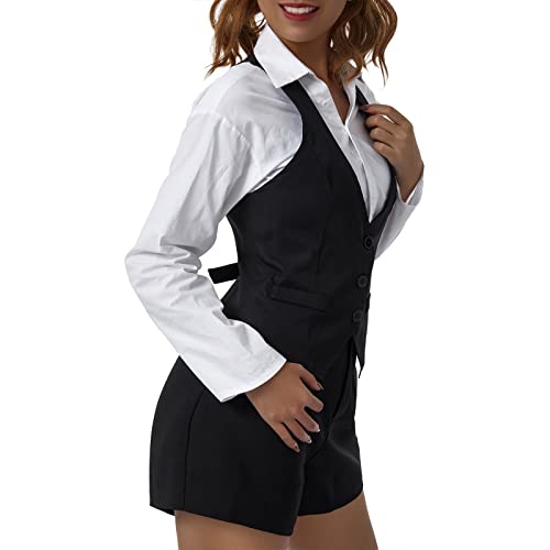 Chaleco de Traje para Mujer Casual Color sólido con Botones Chaleco Elegante Irregular Tank Chalecos Punk Vintage Traje de Esmoquin Chaqueta Chaleco (D, Medium)