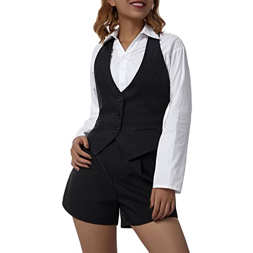 Chaleco de Traje para Mujer Casual Color sólido con Botones Chaleco Elegante Irregular Tank Chalecos Punk Vintage Traje de Esmoquin Chaqueta Chaleco (D, Medium)