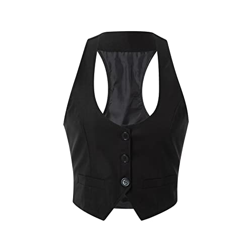 Chaleco de Traje para Mujer Casual Color sólido con Botones Chaleco Elegante Irregular Tank Chalecos Punk Vintage Traje de Esmoquin Chaqueta Chaleco (D, Medium)
