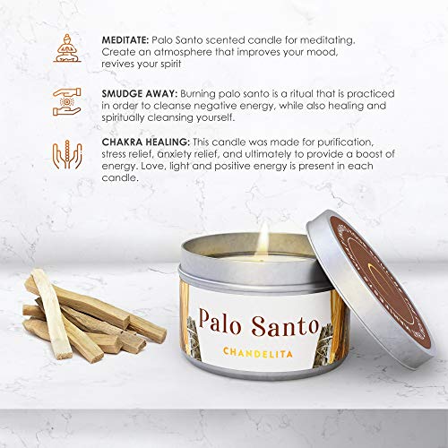 Chandelita Vela Aromática de Palo Santo para Purificar la Energia, Sanar y Limpiar Espiritualmente, con Cera de Soja para Relajación, Meditación y Sanación de Chakras o como Decoración para el Hogar