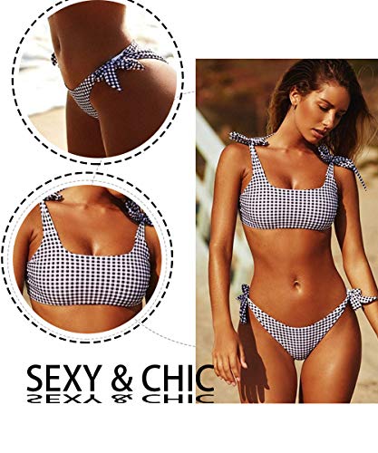 CheChury Mujer Conjuntos de Bikini Enrejado Verano Traje de Baño a Tartán Sexy Push Up Brasileño Bikini Retro Bañadores Acolchado Sujetador Tanga Triangulo
