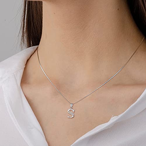 Clearine Collar de Mujer Plata 925 con Colgante Letras 26 Zirconia Cúbica Alfabeto Personalizado"S"