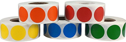 Código de Colores Etiquetas Circulares Paquete a Granel, 19 mm 3/4 Pulgadas Pegatinas de Puntos, 5 Colores, 500 por Color