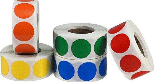 Código de Colores Etiquetas Circulares Paquete a Granel, 19 mm 3/4 Pulgadas Pegatinas de Puntos, 5 Colores, 500 por Color