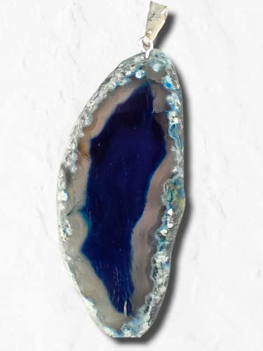Colgante de Agata (baño de Plata) Color Azul Minerales y Cristales, Belleza energética, Meditacion, Amuletos Espirituales