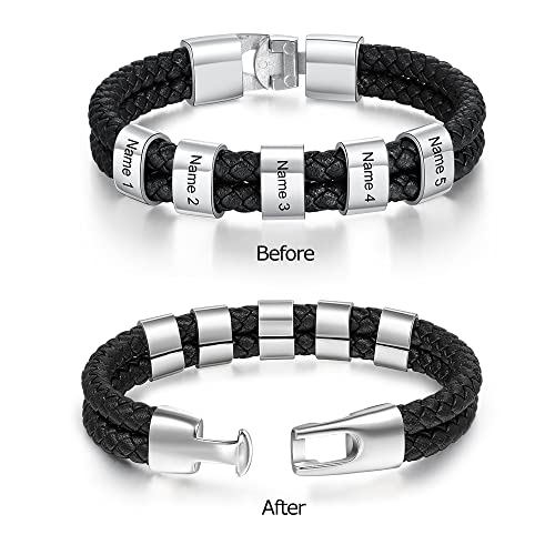 Collar Colgante de Perlas con 2 a 5 Nombres Grabado Collar para Hombre Padre Regalo para el Día del Padre San Valentín Navidad