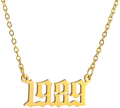 Collar Dressplus 1980 a 2019 Collar Fecha de Nacimiento Especial Número de año Colgante Joyas de cumpleaños Mujeres Niñas (1989 Gold)