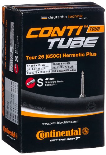 CONTINENTAL Cámara Tour Hermetic Plus 26 x 1.125-1.75 650c, válvula Presta (Fina), 42 mm, Unisex Adulto, Negro, Talla única