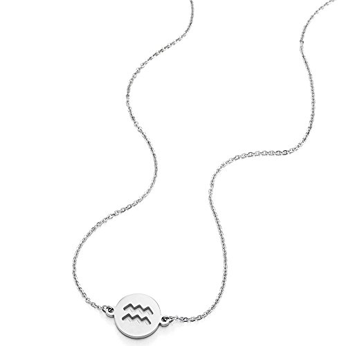 COOLSTEELANDBEYOND Astrología Horóscopo Zodiaco Signos Acuario Aquarius Círculo Colgante Collar Acero, 12 Constelaciones, Hombre Muje