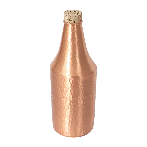 Copper Bottle With Cork Pure Hand Hammered 750.ml For Good Health Ideal For New Year Birthday Mother's Day Father's Day Gift For Girl Woman Boy Man (Brown)