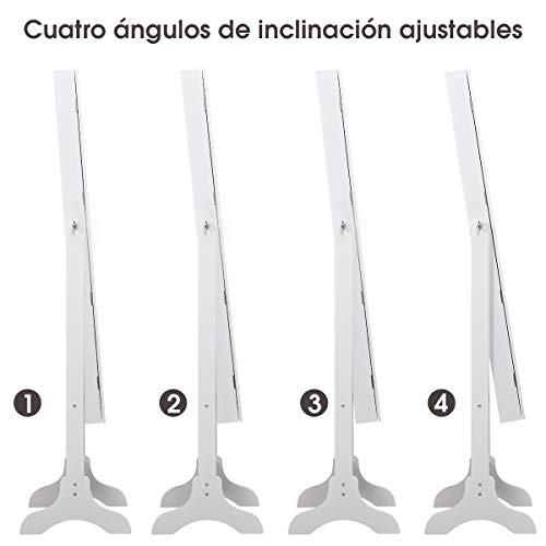 COSTWAY Armario para Joyas Espejo Joyero con 14 Luces LED Espejo de Cuerpo Entero con Cerradura Gabinete de Joyería de Pie Organizador para Anillos Cadena y Pendientes (Blanco)