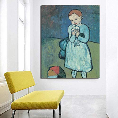 Crazystore Nórdico 60x80cm sin Marco Póster de Pablo Picasso Impresiones Niño con una Paloma Picasso Lienzo Pintura al óleo Sala de Estar Moderna Decoración de Dormitorio para niños