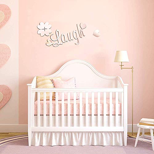 CUNYA Pegatinas de pared con espejo acrílico 3D, DIY Love Live Laugh Letras y mariposas compuestas arte de pared para decoración del hogar para sala de estar, dormitorio, baño (plata)