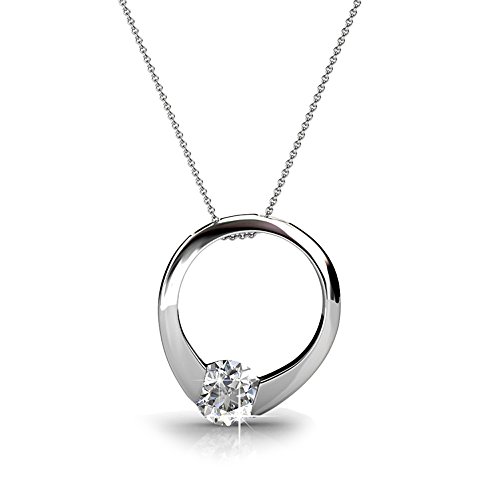 cyber-monday-sale-2017, holiday-deals, ventas – Cate & Chloe Pendientes de Dahlia de plata 18 K chapado en oro blanco de Swarovski círculo collar, solitario Collar MSRP $165
