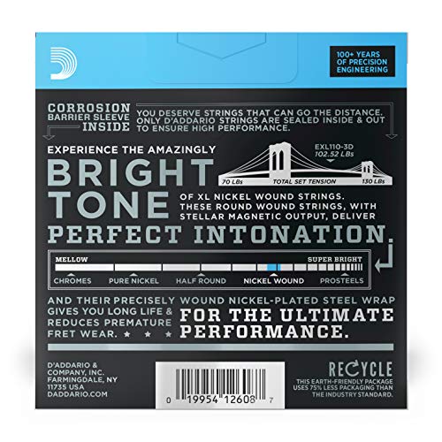 D'Addario EXL110-3D - Juego de cuerdas para guitarra eléctrica de acero y níquel (pack 3 juegos)