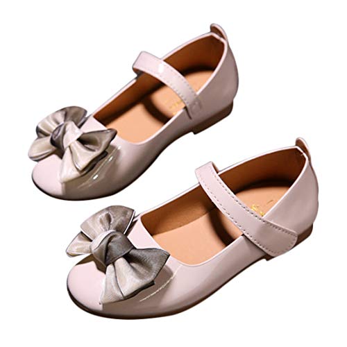 DEBAIJIA Princess Niñas Zapatos 2-9 Años Zapatillas Moda Niños Clásico Hermosa Flor Tendencia Fondo Suave Cuero Baile Caminar EU 27 Blanco(Tamaño Etiqueta 27)